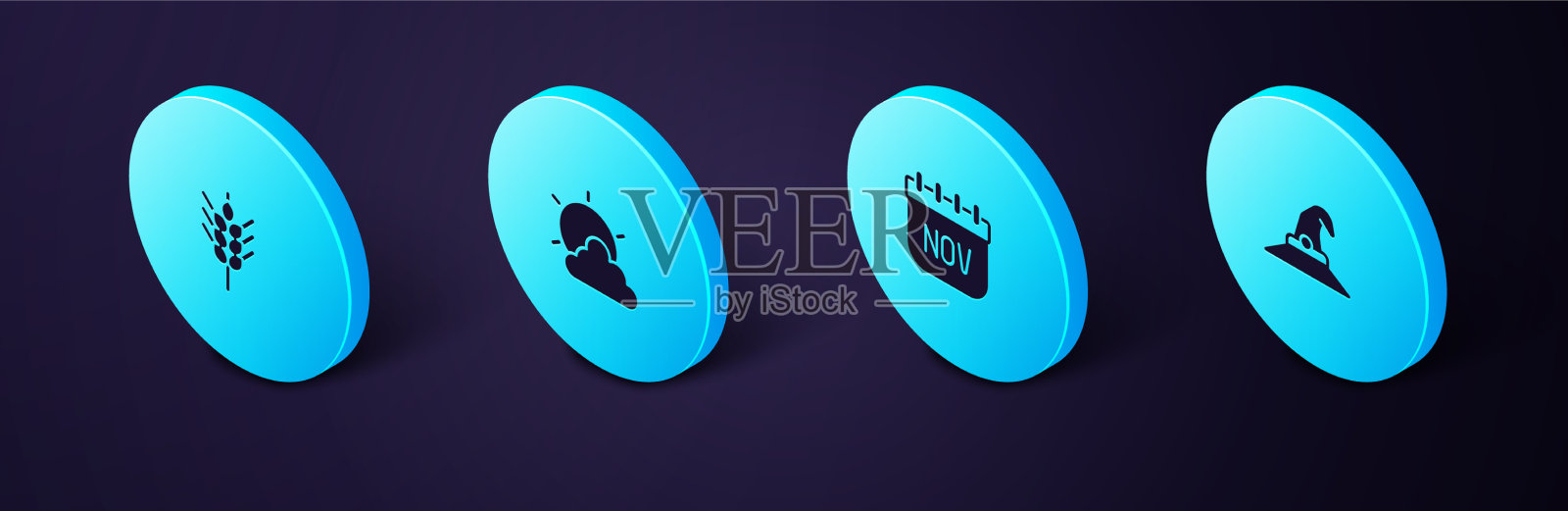 设置等距巫帽十一月日历秋季图标素材