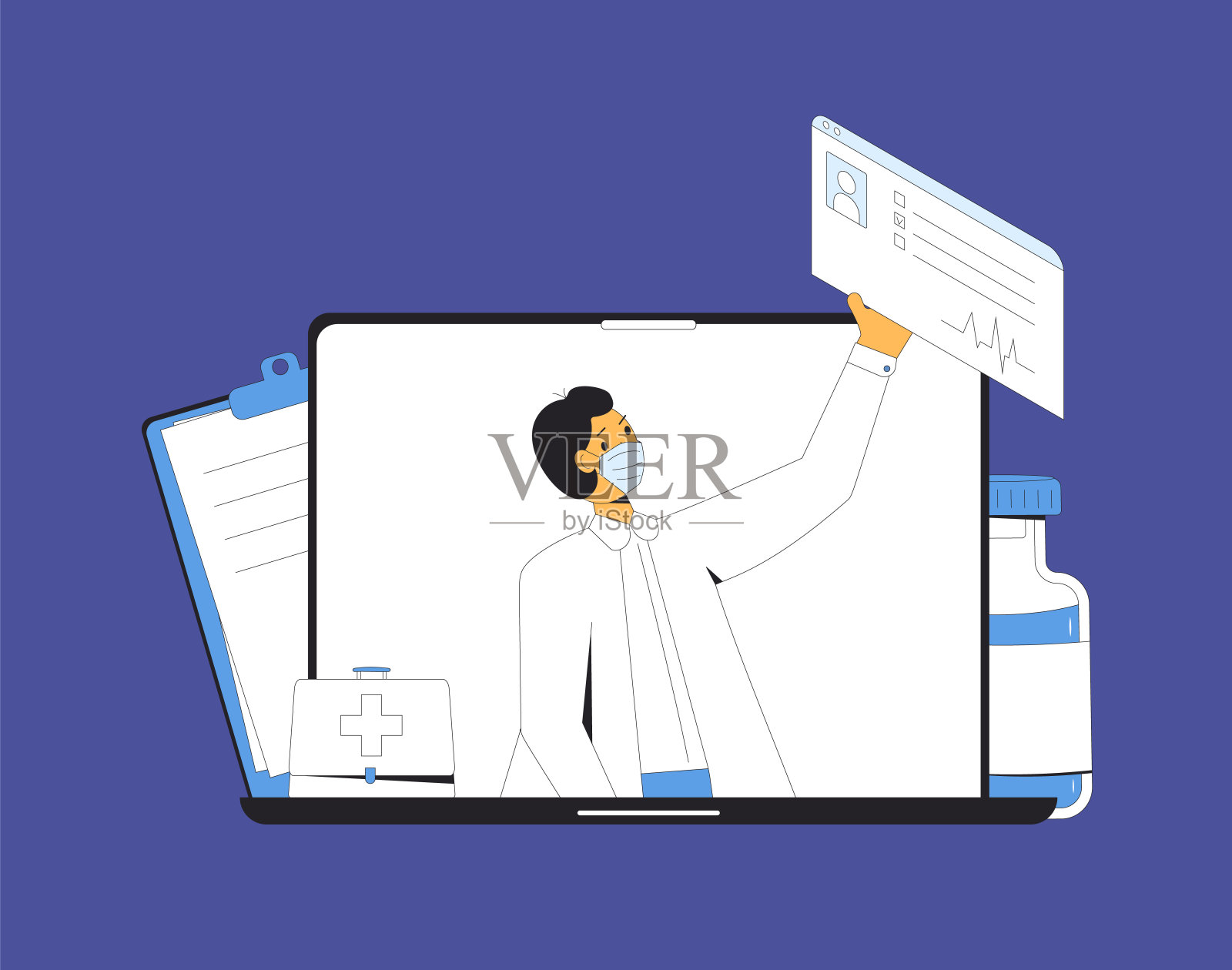 在线医疗咨询。远程医疗。医生的建议。互联网医疗。医疗保健服务。插画图片素材