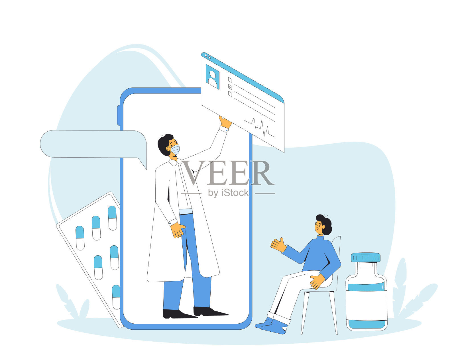 在线医疗咨询。远程医疗。医生的建议。互联网医疗。医疗保健服务。插画图片素材