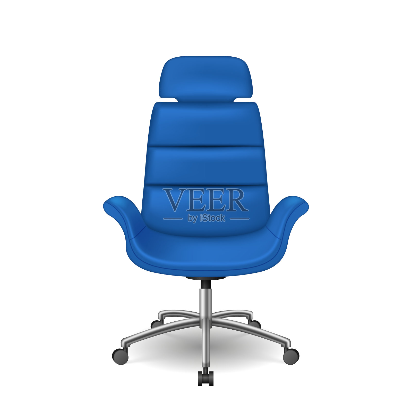 舒适的办公椅上的轮子与蓝色领导或织物背。适合坐着工作的凳子设计元素图片