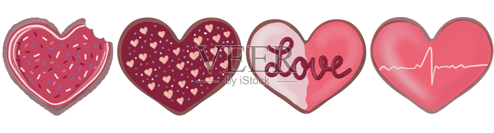 情人节蛋糕插图集海报打印，明信片，海报，横幅，标志，标志，贴纸，博客插画图片素材