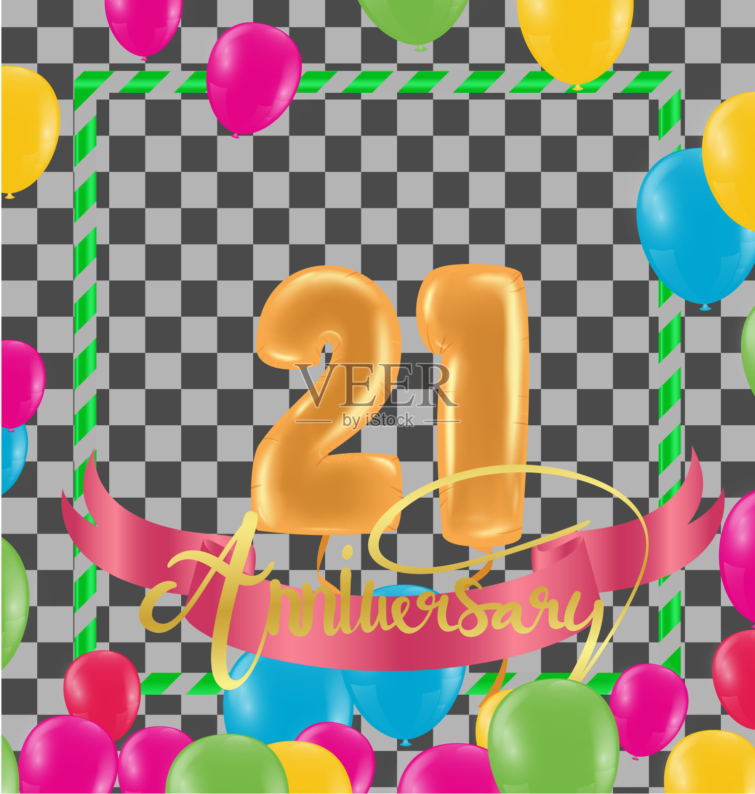 21周年纪念背景彩带和五彩纸屑。海报或宣传册模板。矢量插图。插画图片素材