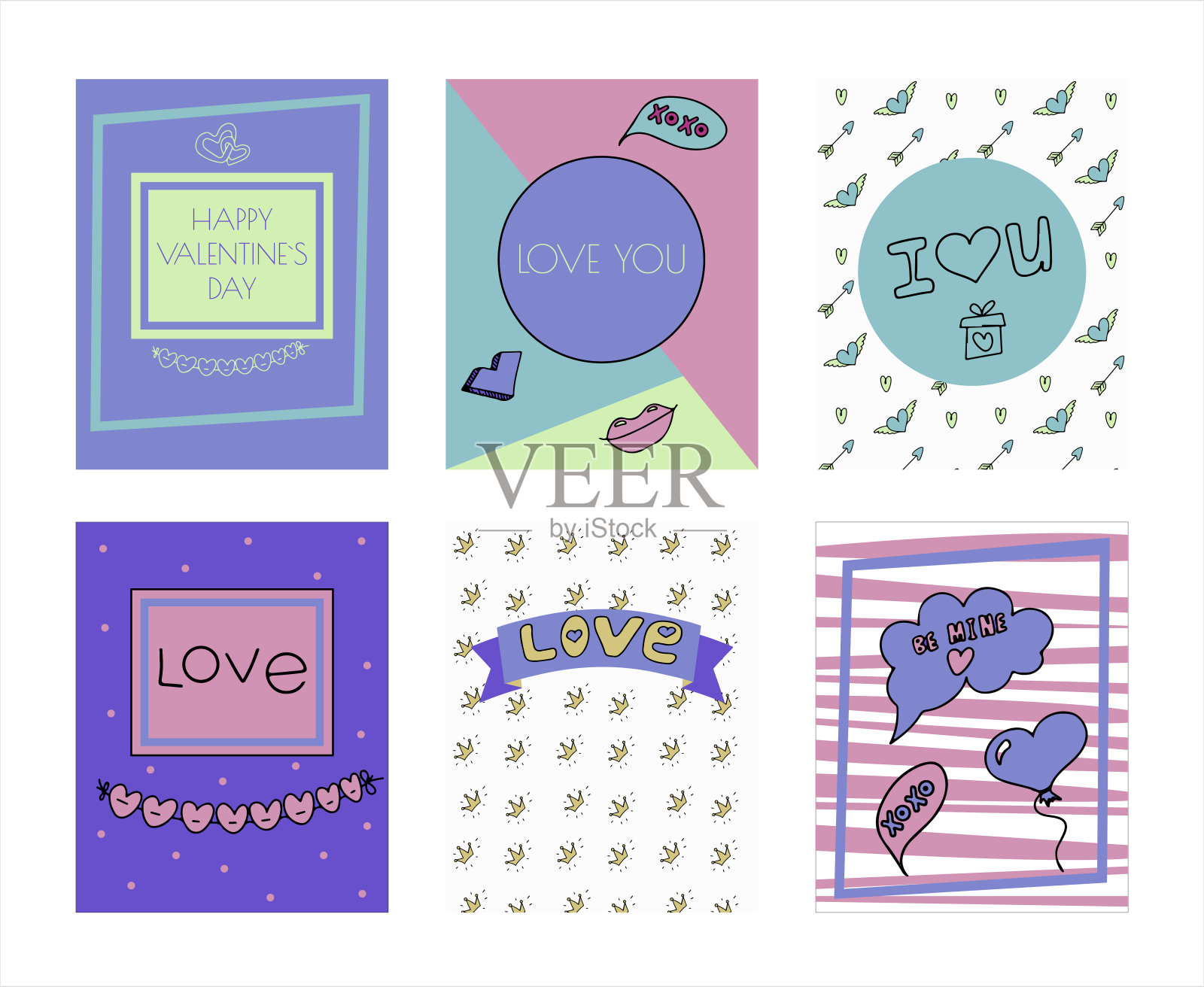 为情人节涂鸦横幅。矢量彩色插图的节日在2月14日。手绘浪漫，婚礼，约会，邀请，贺卡，爱情集。横幅、销售、应用程序或广告的图标设计模板素材