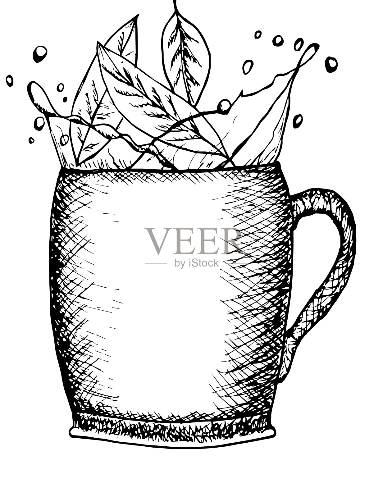 一杯洒了水的茶插画图片素材