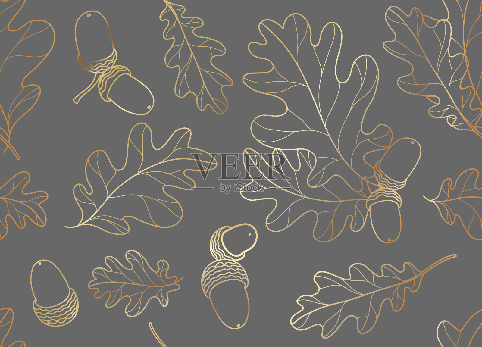 黄金橡子叶片无缝矢量插画图片素材