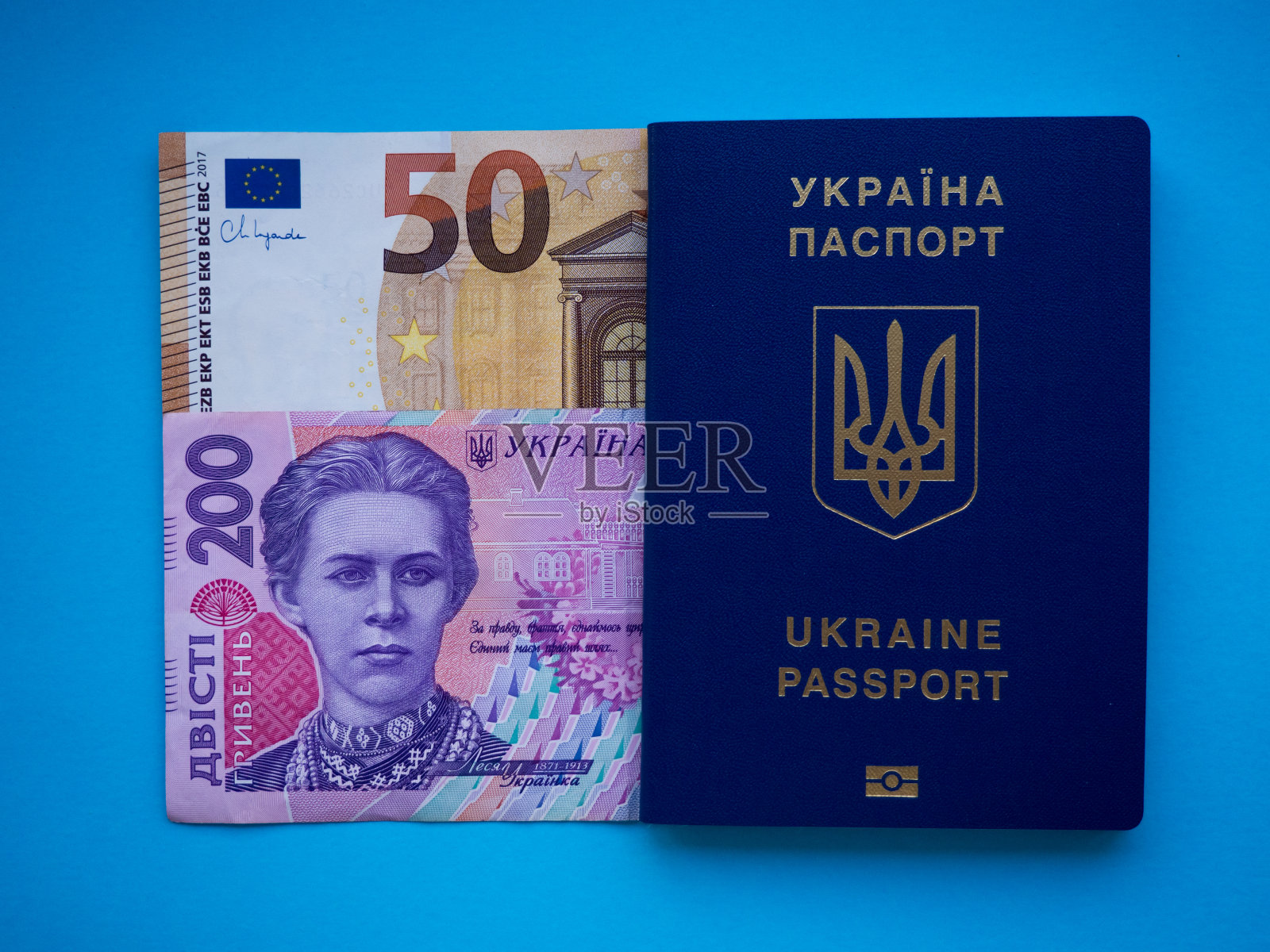 50欧元和200格里夫纳钞票的背景照片摄影图片