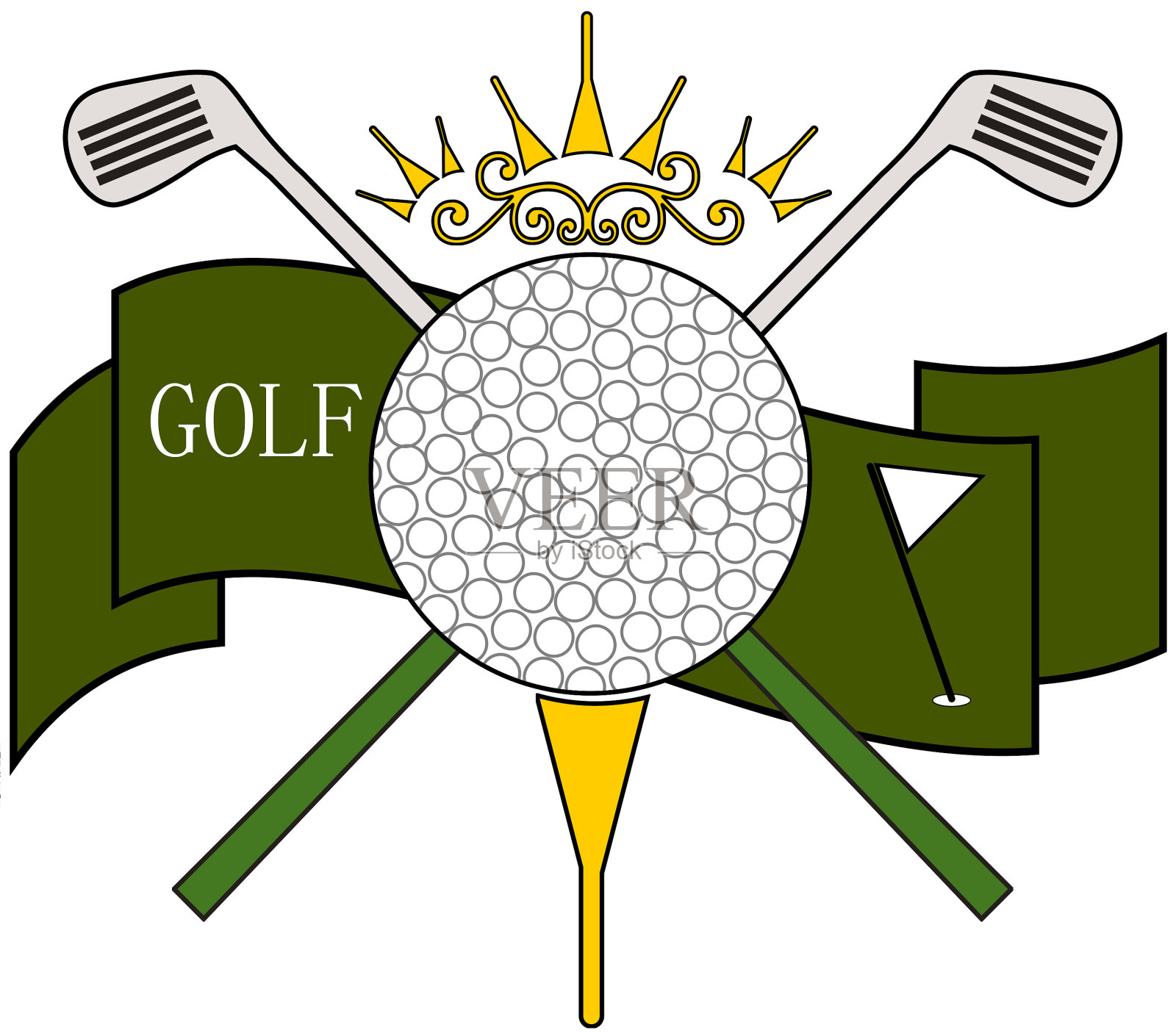 高尔夫标志白色球和绿色旗帜插画图片素材