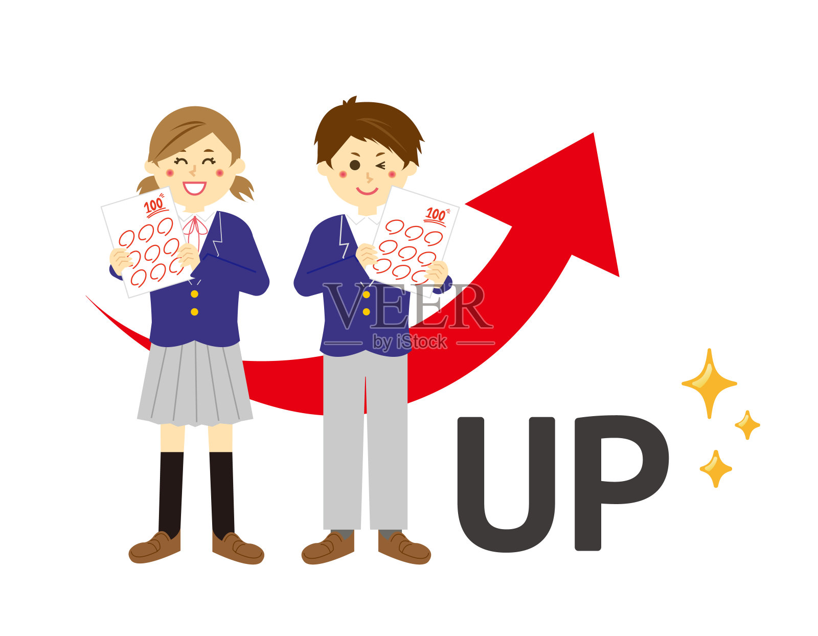 拿着答题卡的学生。插画图片素材