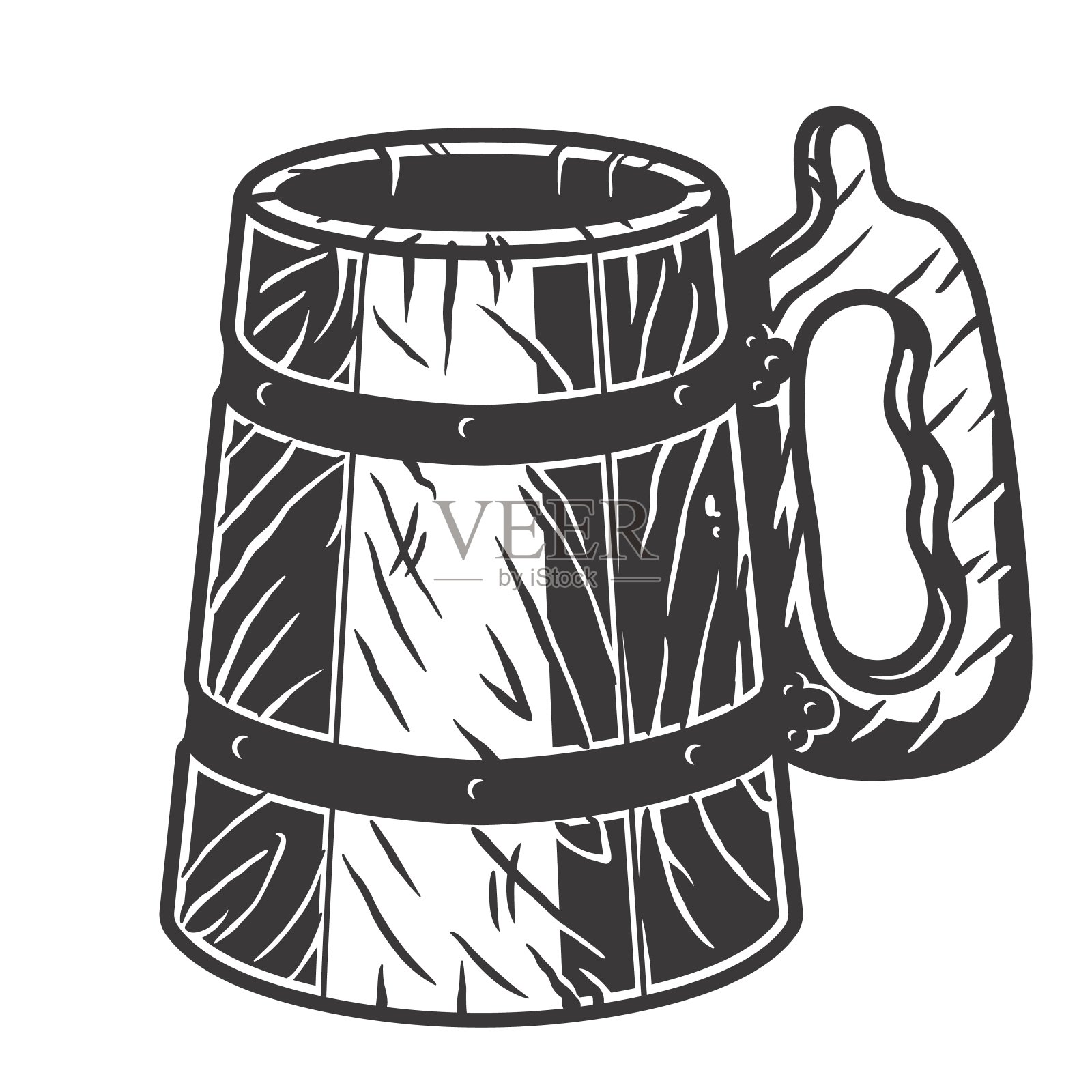 复古木啤酒杯与泡沫酒吧菜单插画图片素材