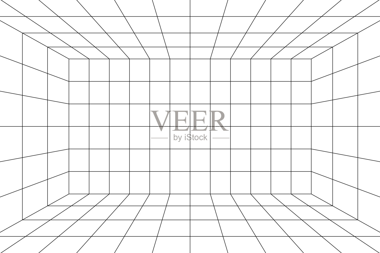 三维房间网格与一点透视插画图片素材