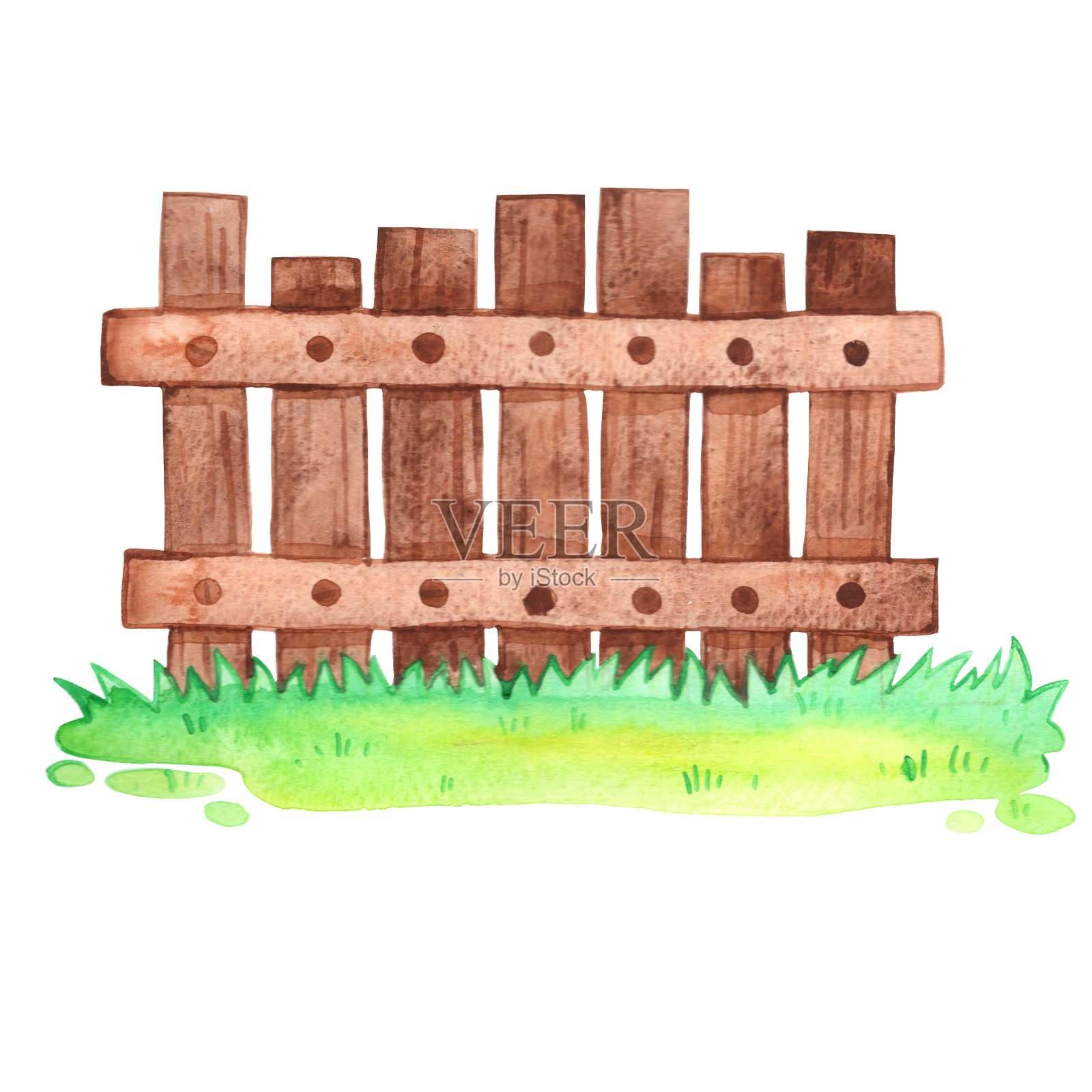 木轨与草水彩插画的自然和农场和农村的概念插画图片素材