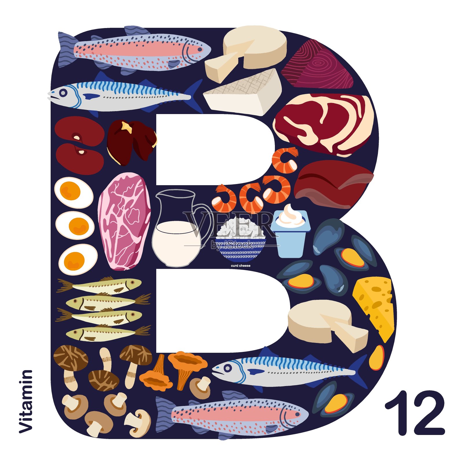 维生素B12来源的矢量插图设计元素图片