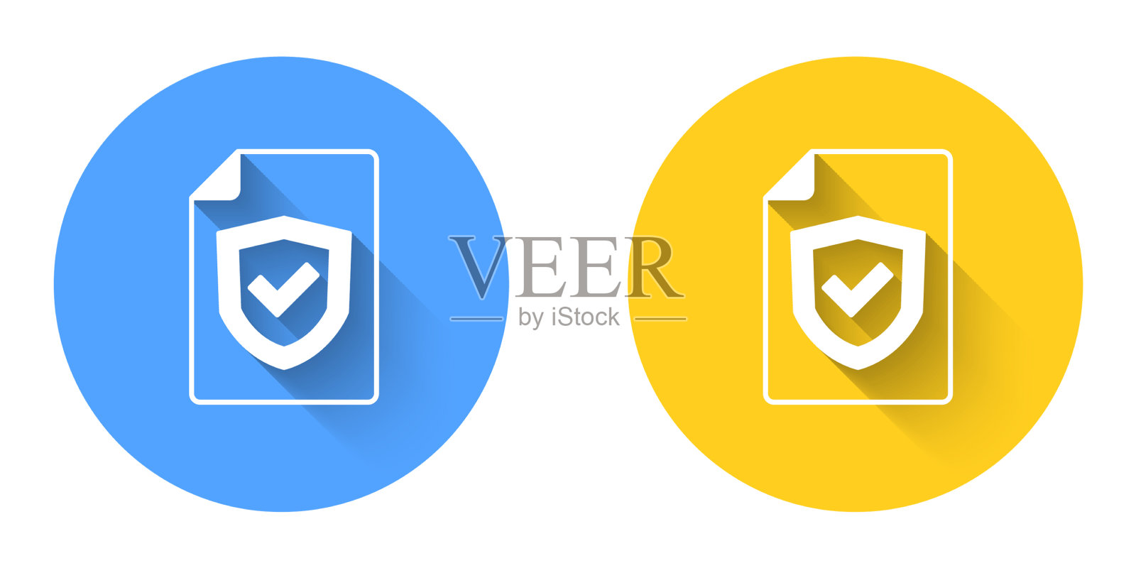 白色合同与盾图标隔离与长图标素材