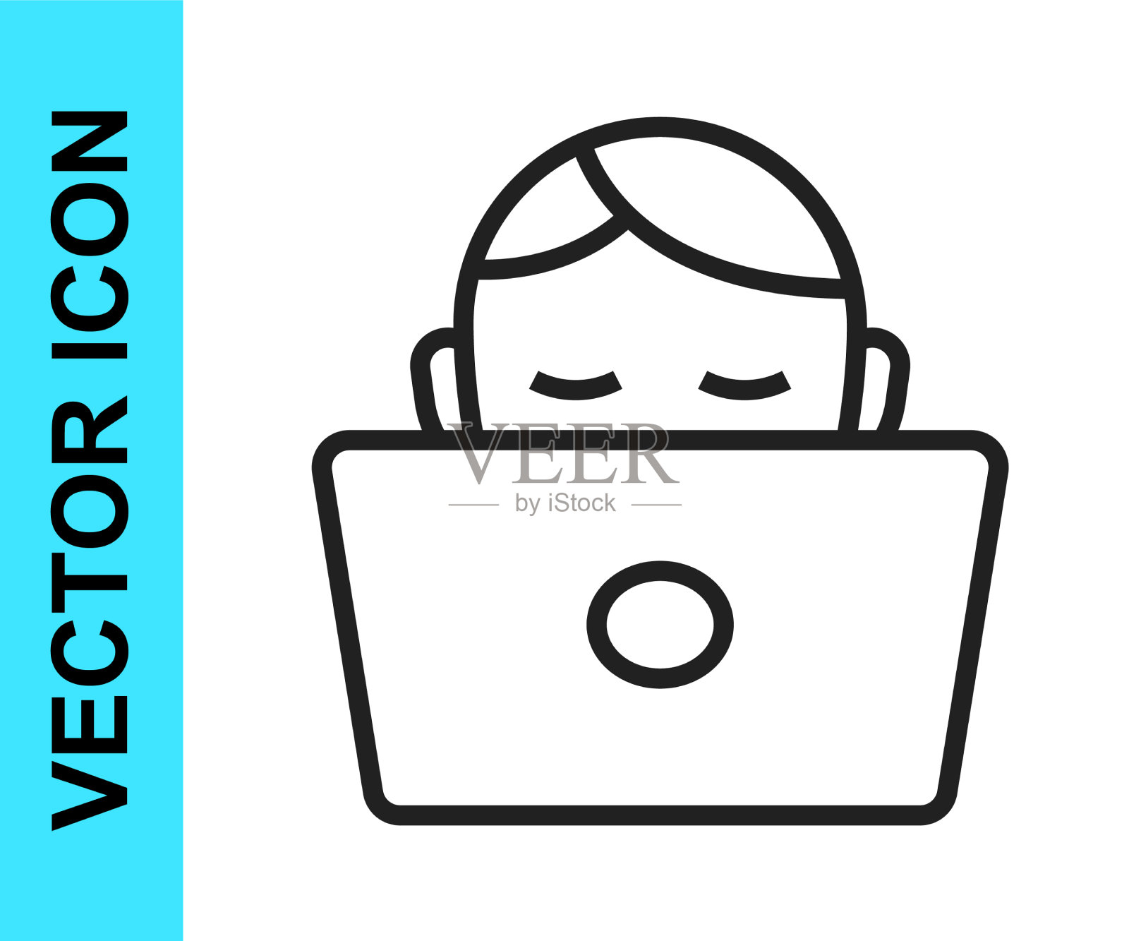 黑线学生工作在笔记本电脑图标孤立图标素材