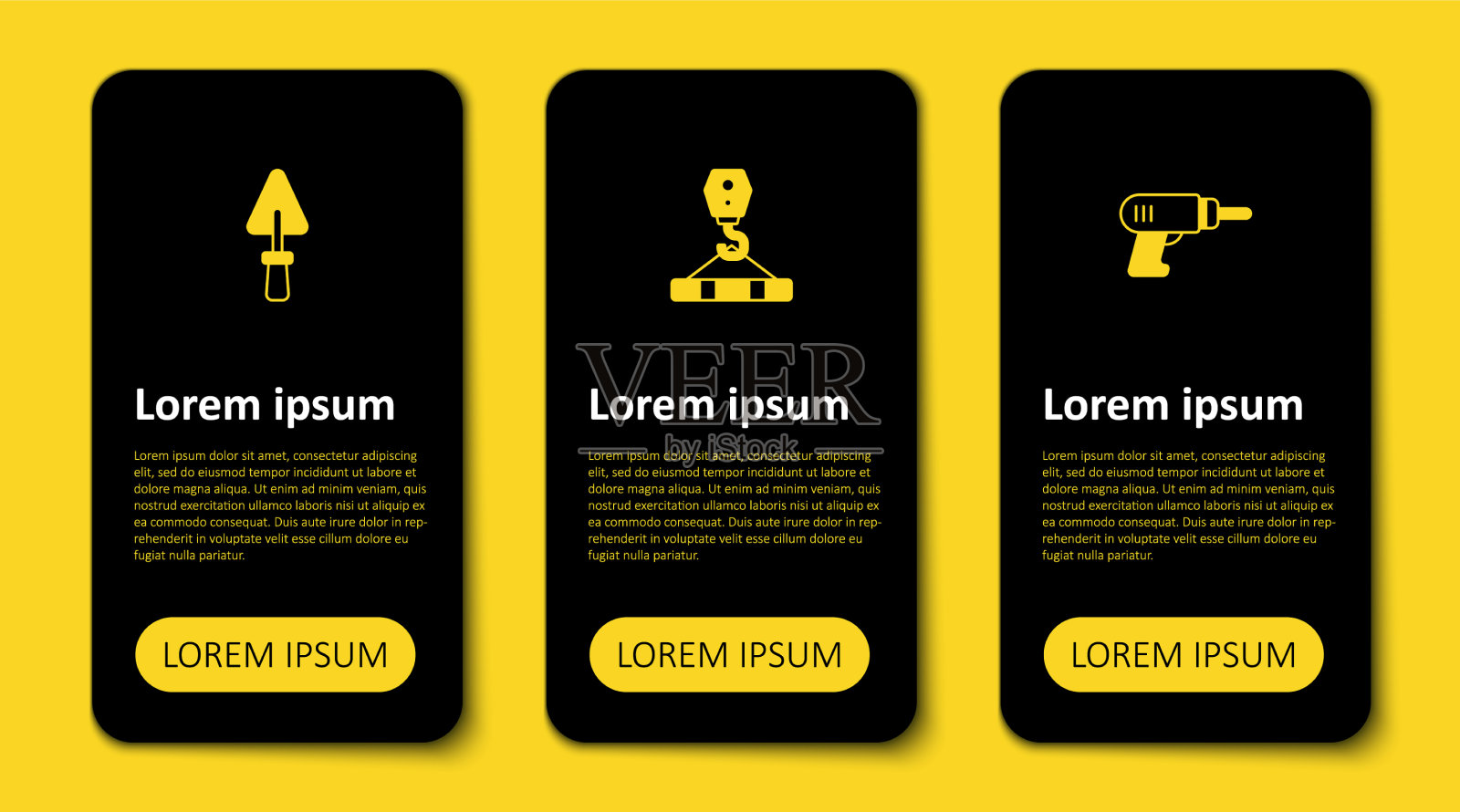 设置电钻、吊车、吊钩、镘刀插画图片素材