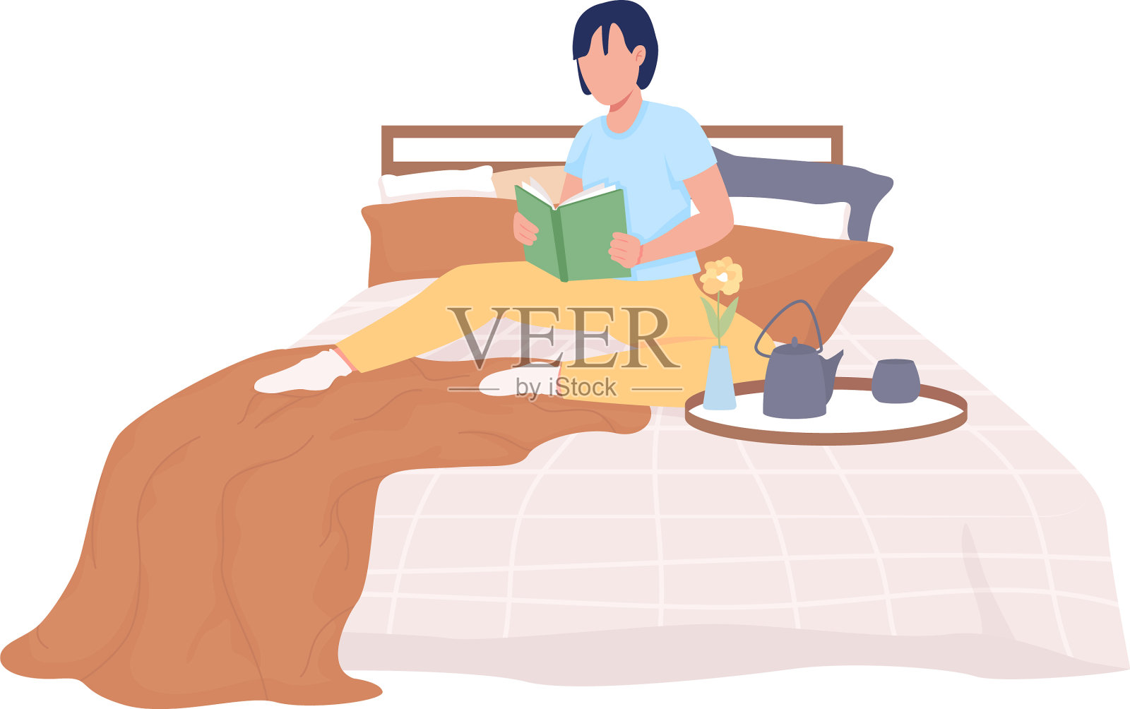 人在床上看书半平色性格设计元素图片