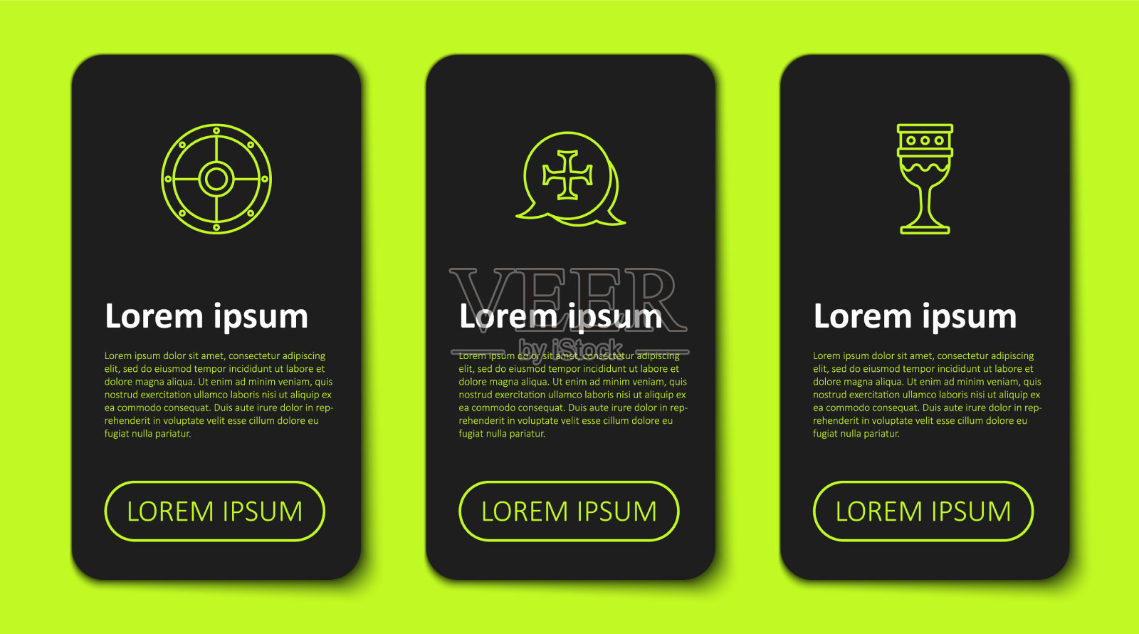 设置圆盾十字军和中世纪高脚杯图标素材