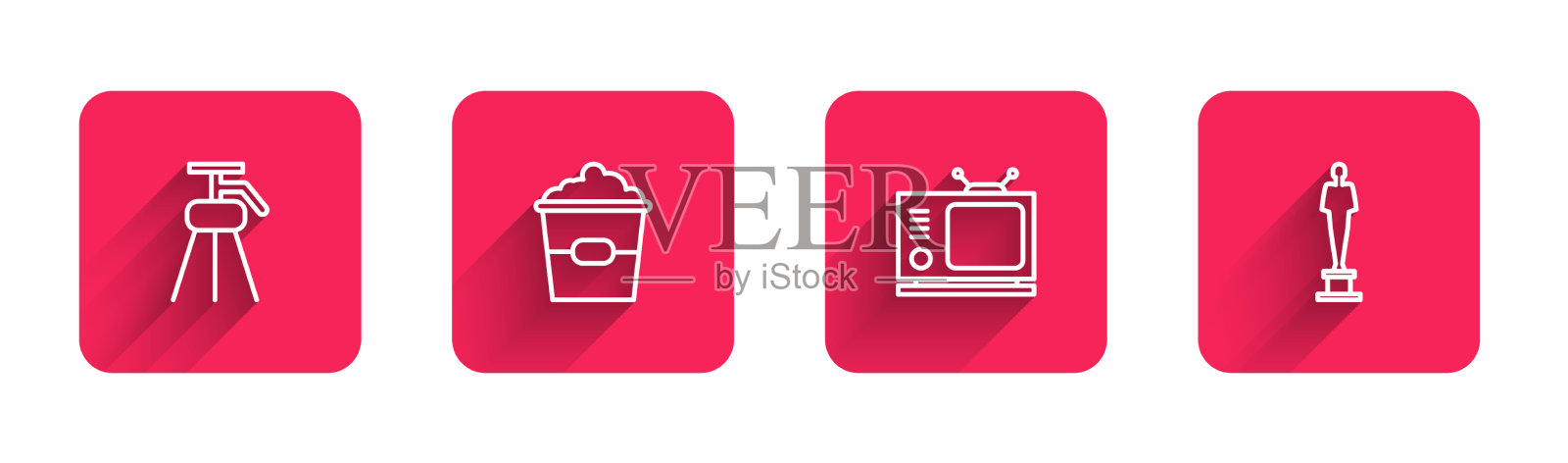 设置线三脚架爆米花在盒子复古电视和图标素材