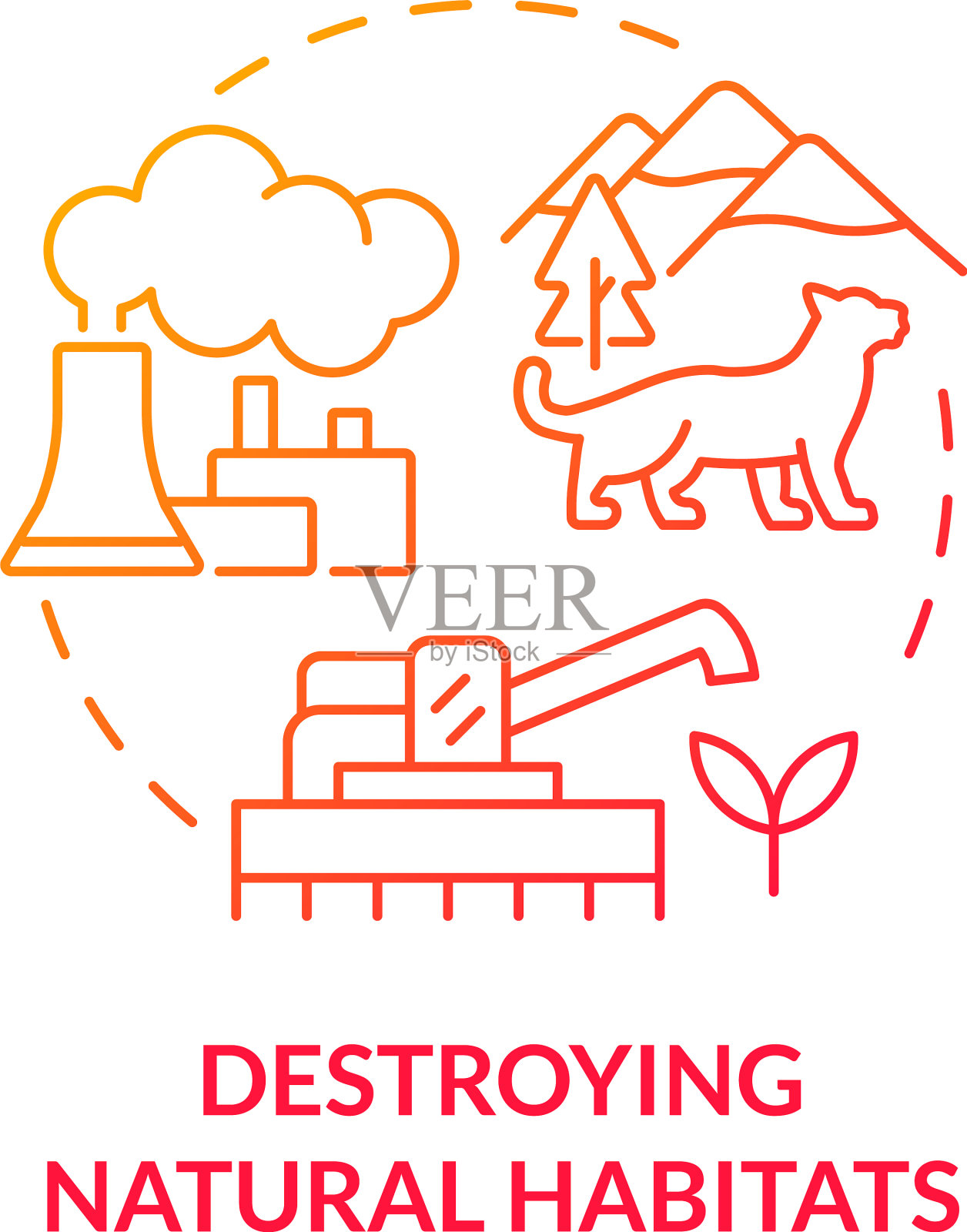 破坏自然栖息地的红色梯度概念插画图片素材