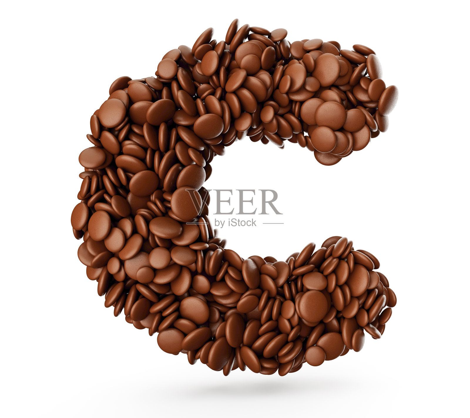 字母C制作的巧克力糖衣豆巧克力糖果字母单词C 3d插图照片摄影图片