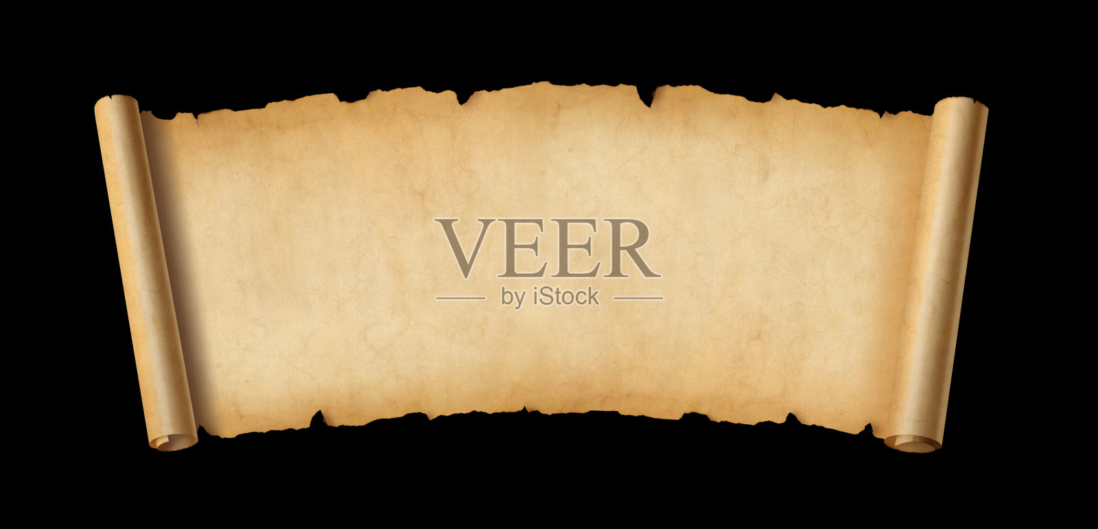 旧纸横旗。羊皮卷孤立在黑色上照片摄影图片