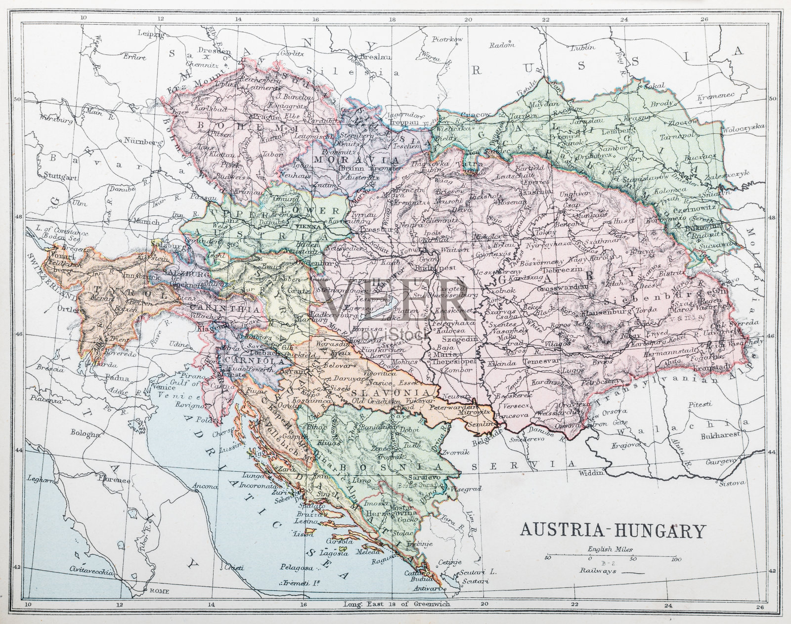 1898年当时的奥匈帝国地图照片摄影图片