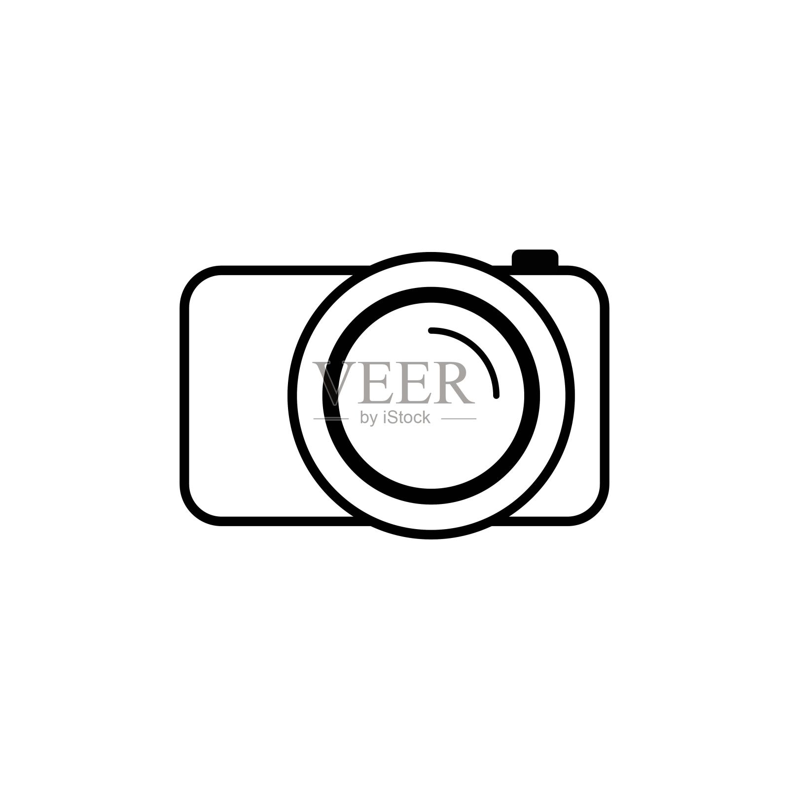 简单的相机标志线插图图标在黑色，轮廓平面风格象形图，复古风格的相机。应用程序，图形设计，横幅，信息图形，网站，用户界面，用户体验，开发，软件。向量EPS 10图标素材