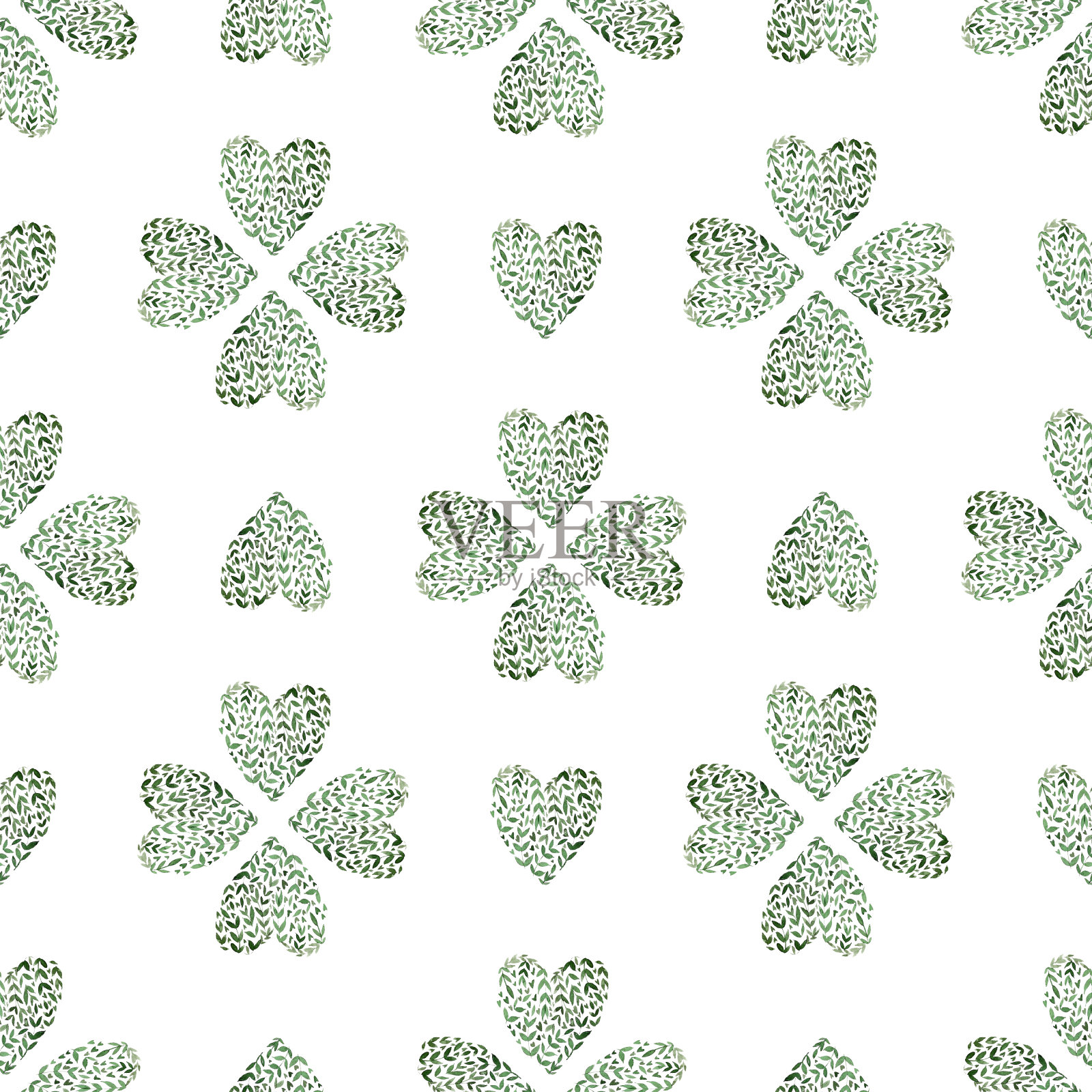 植物绿色点缀，无缝水彩图案插画图片素材