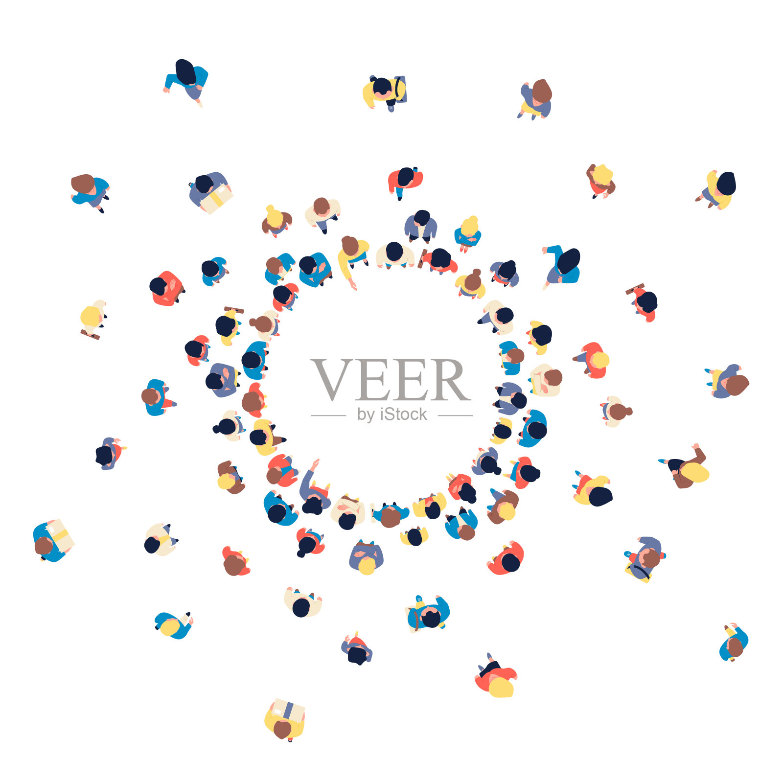 俯视图人在圈。人山人海，人山人海。节日或示威，孤立的社区。企业公众，近期矢量概念插画图片素材