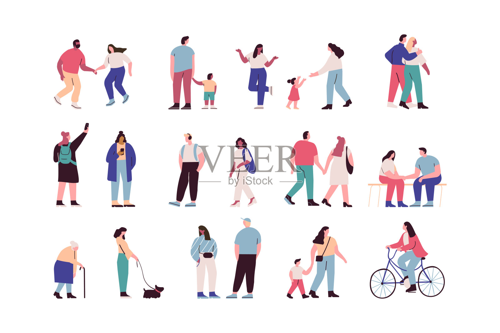 人群。不同的人向量集。男性和女性角色被孤立在白色背景上插画图片素材