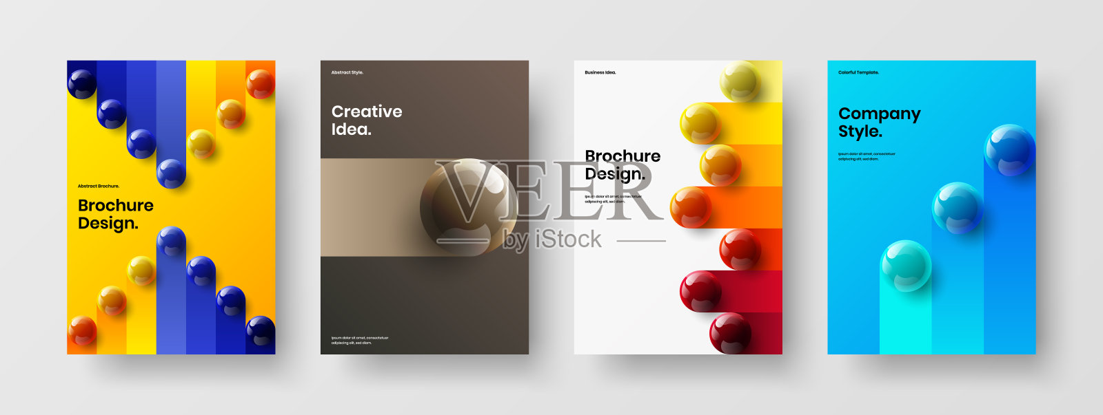 创意公司封面设计矢量布局构图。彩色现实球年度报告模板包。设计模板素材