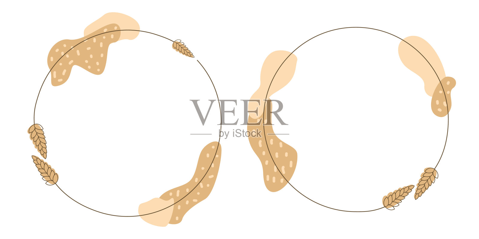 一组向量框架与小麦穗和抽象的数字。圆形文本极简农业工业，农场。手绘帧插画图片素材