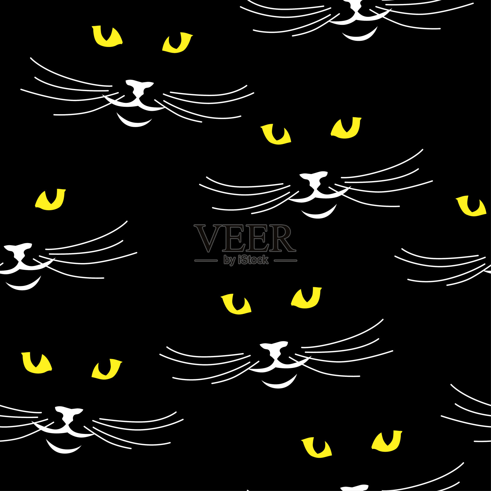 猫口吻图案无缝黑色背景插画图片素材
