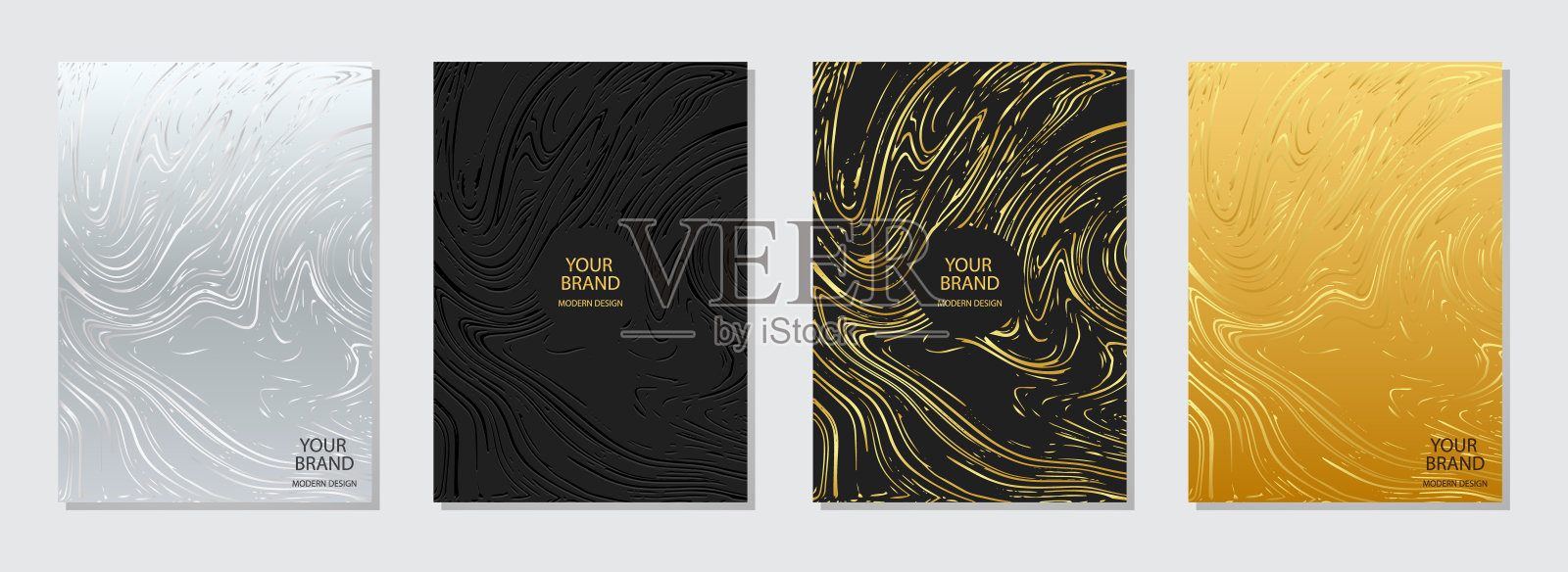 封面设计。多色背景，独特的金色grunge纹理与火花和划痕。几何三维图案的线条。矢量垂直模板的集合。插画图片素材