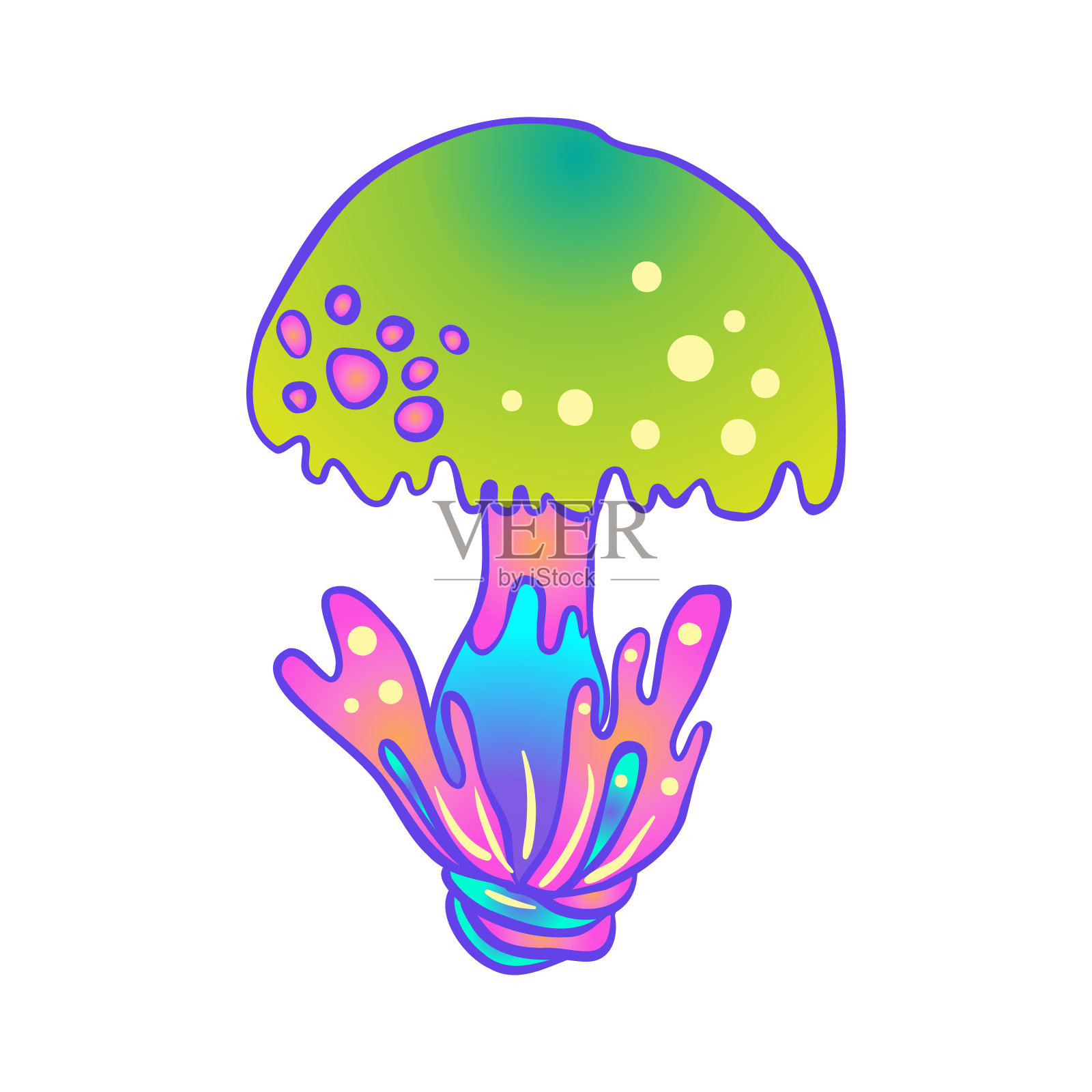 神奇的蘑菇。迷幻幻觉。充满活力的矢量插图孤立在白色上。60年代嬉皮士色彩鲜艳的艺术作品。插画图片素材