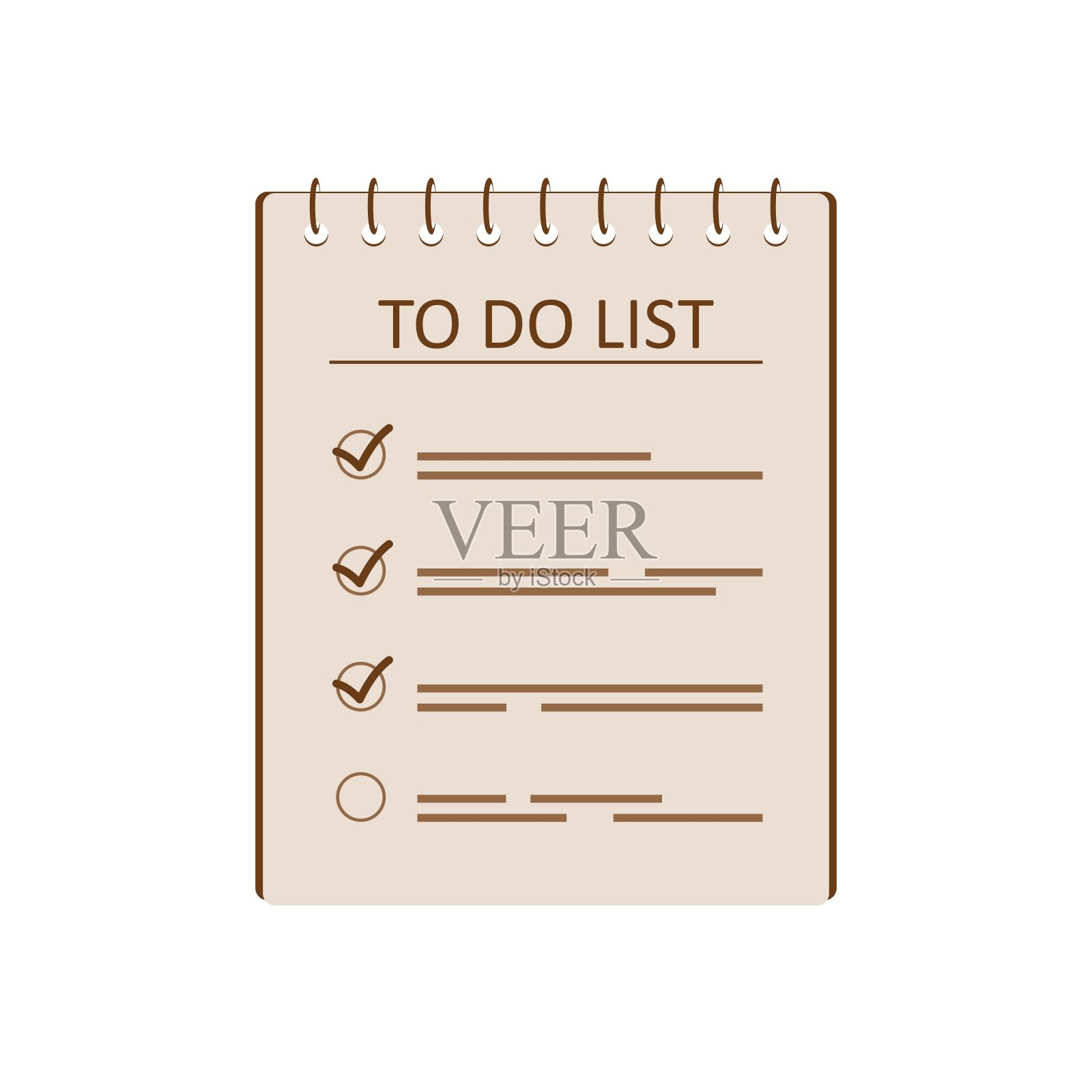 任务清单，计划和组织工作，清单或任务清单。带有勾号和摘要文本的纸张。学校业务日记。办公室文具记事本。矢量图插画图片素材