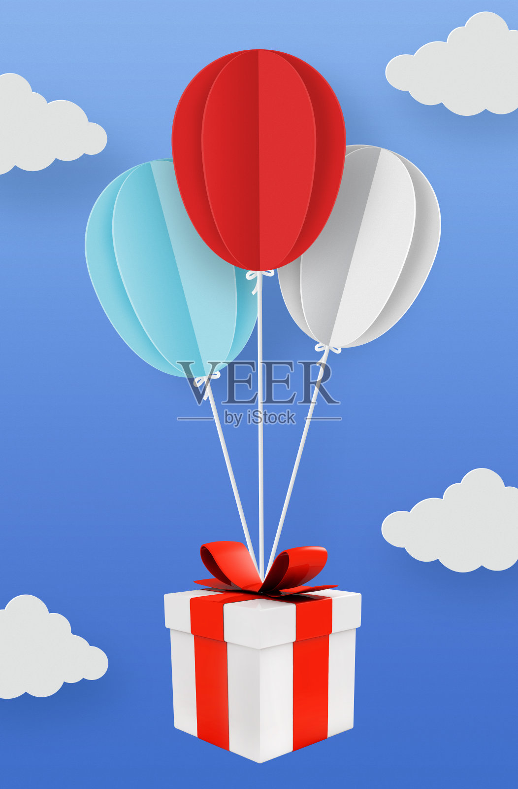 纸气球载着礼品盒照片摄影图片