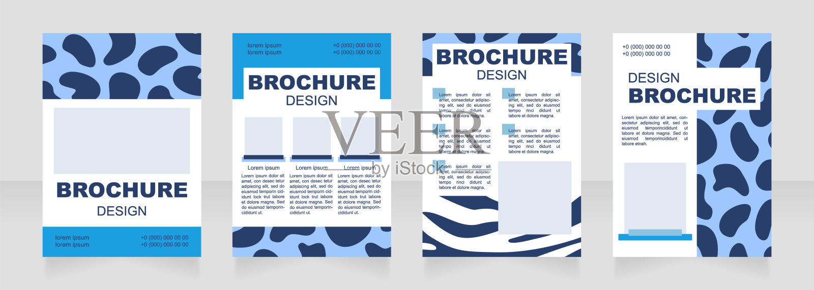 毛皮印刷空白蓝色小册子布局设计设计模板素材