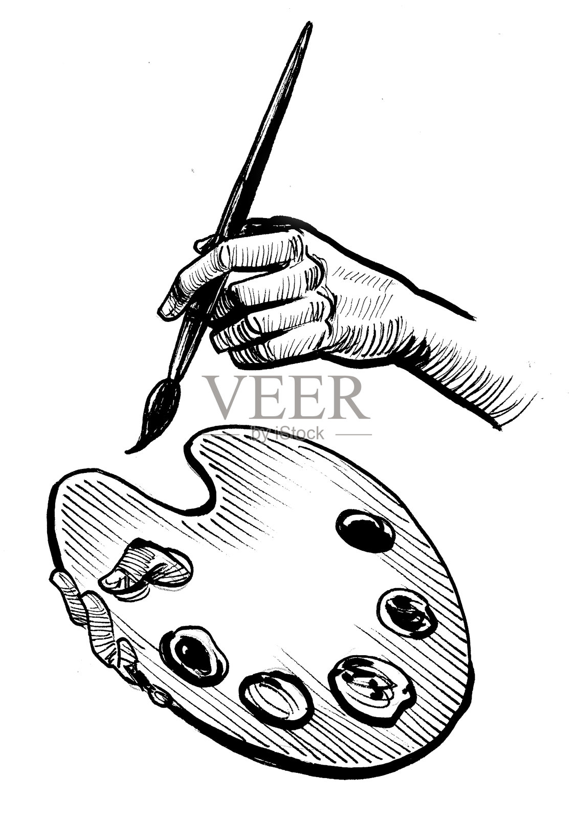 手拿刷子和托盘插画图片素材