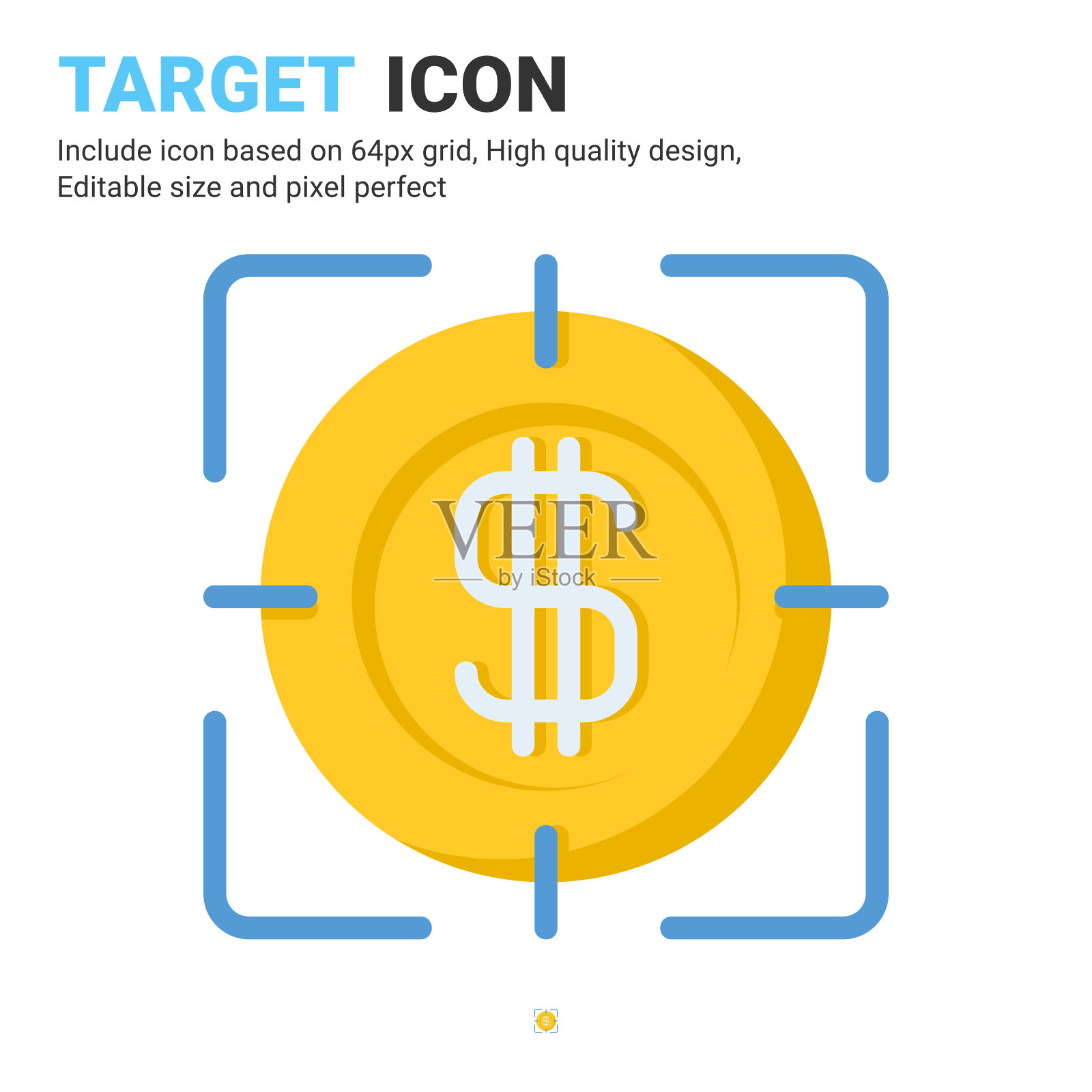 目标图标矢量与平坦的颜色风格孤立在白色背景。矢量插图任务，目标标志符号图标概念的商业，金融，行业，公司，应用程序，网络和项目图标素材