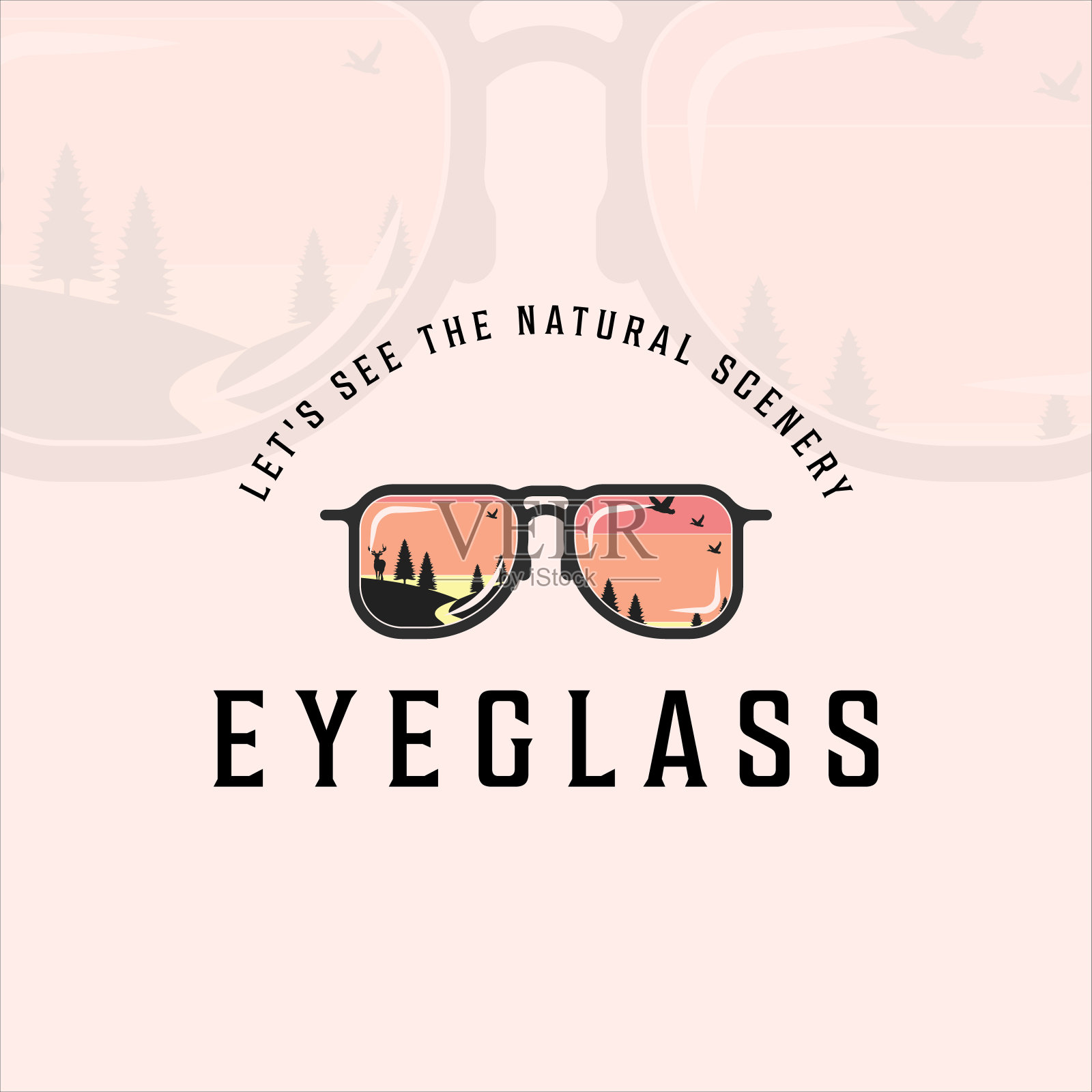 眼镜户外冒险复古矢量标志插图模板图标图形设计。鹿河天松内眼镜标志或公司标志插画图片素材