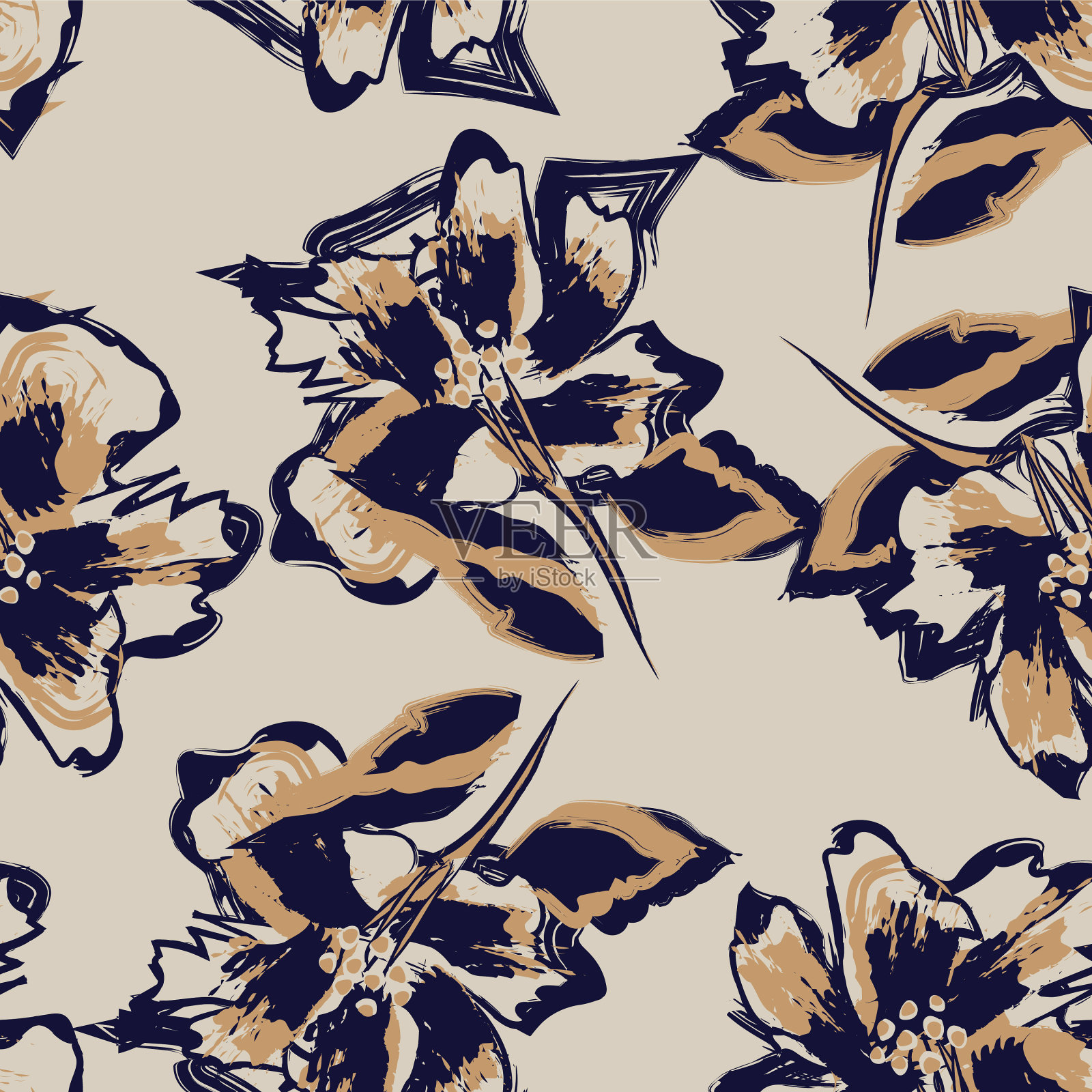 花笔触无缝图案设计插画图片素材