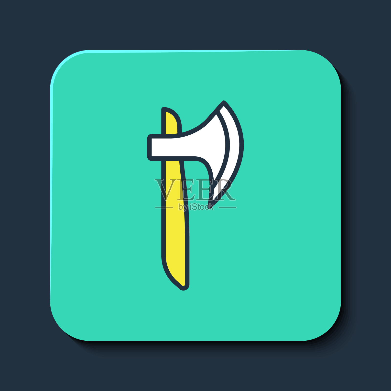 填充轮廓木斧图标孤立在蓝色上图标素材