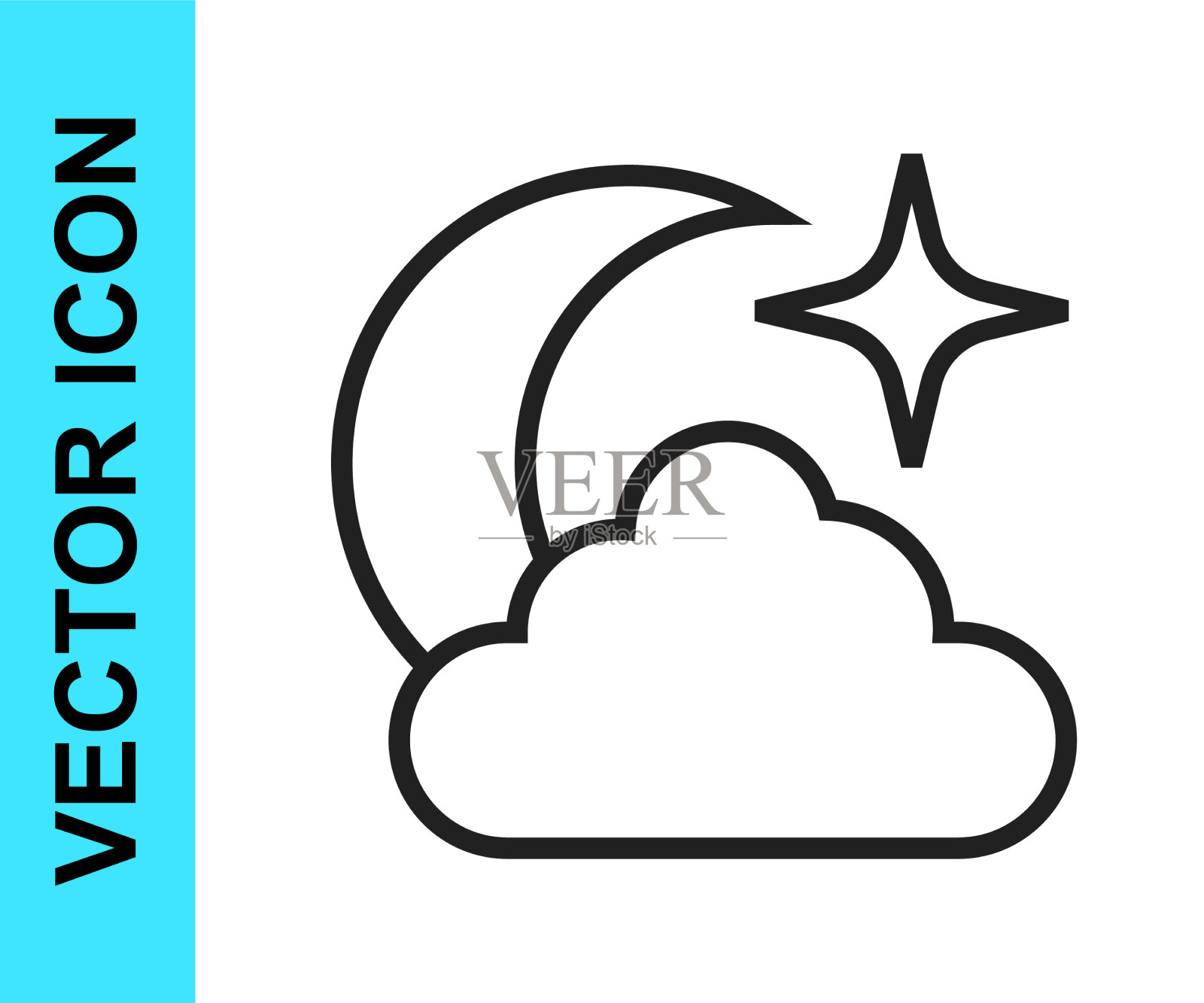 黑色线月亮和星星图标孤立在白色上图标素材