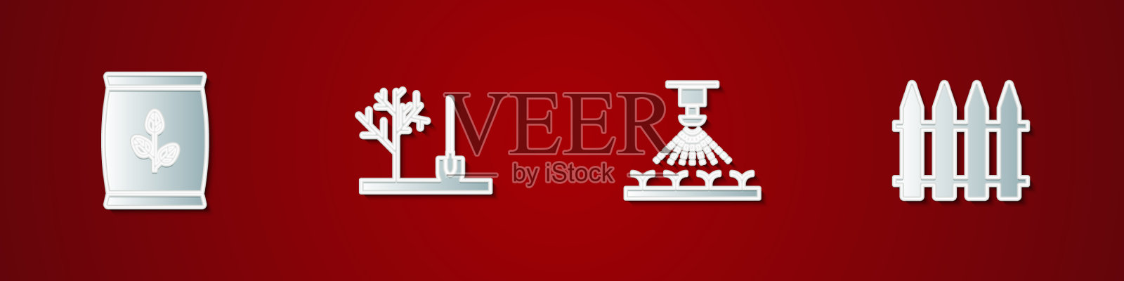 在地上设置肥料袋种植树木插画图片素材