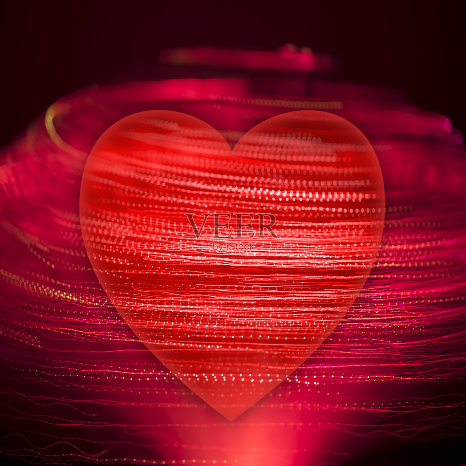 爱的漩涡-红心在发光的旋转线照片摄影图片