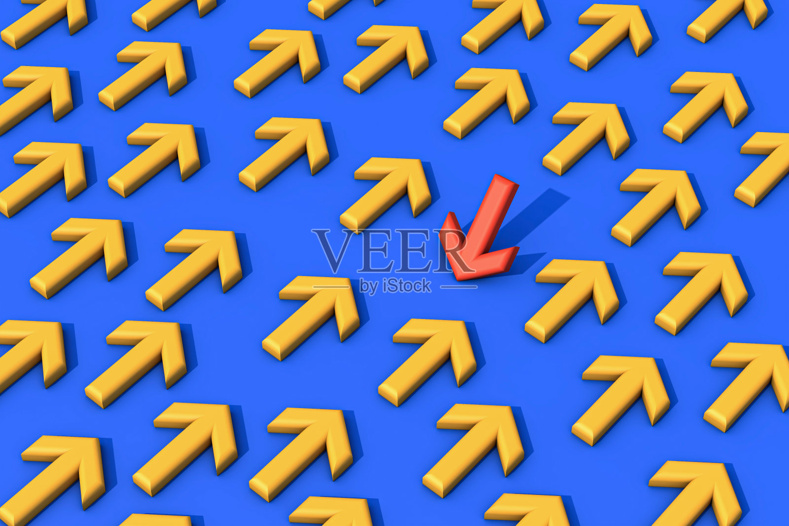 红色箭头标志由黄色箭头改变方向照片摄影图片