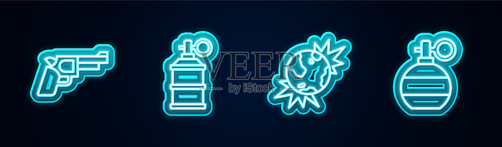 设置行手枪或枪手烟雾弹插画图片素材