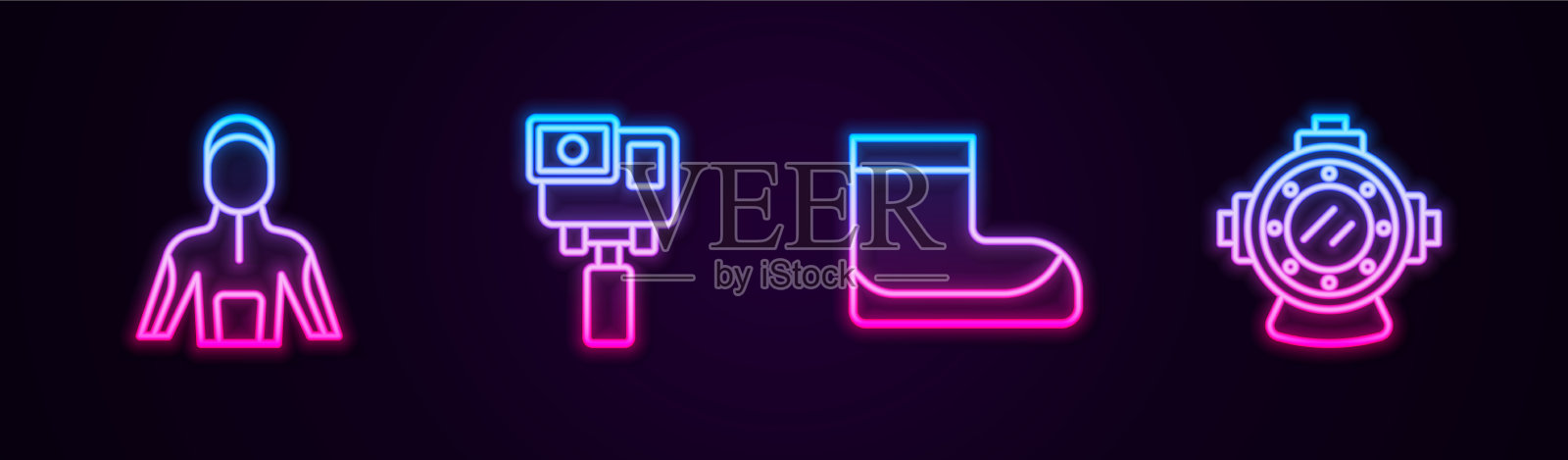 设置线潜水服的水肺潜水行动极端插画图片素材