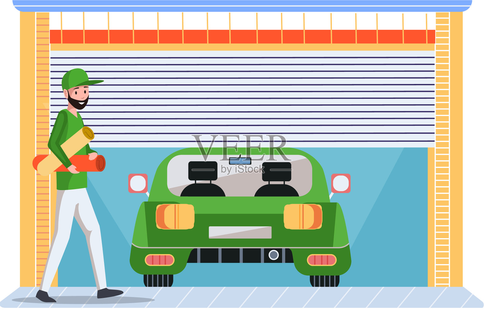 一个人站在有自动大门的车库附近设计元素图片